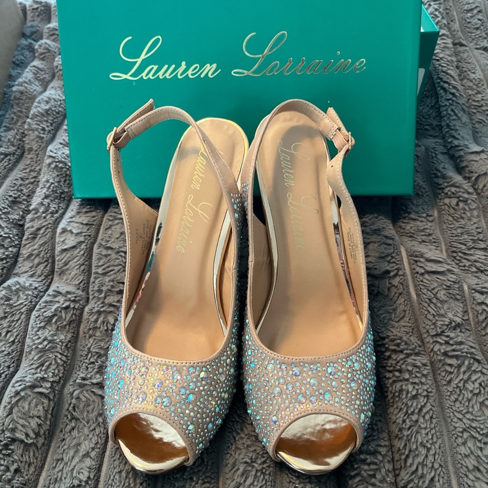 Rhinestones, Rose Gold, Metallic Peep-Toe, Sling Back, heels, 1/2” platform